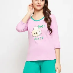 Clovia Purple & Green Printed Top With Shorts-picture-4