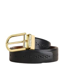 Louis Stitch Spanish Black & Brown Leather Reversible Belt For Men-image-54