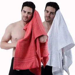 Dollar Pink & White 400 GSM 100% Cotton Bath Towels - Set of 2-image-46