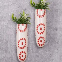 VarEesha White & Red Ceramic Flowers Wall Planters - Set of 2-image-6