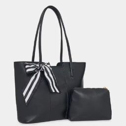 Styli Black Solid Tote Handbag with Pouch-41