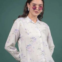 Crimsoune Club Purple Floral Print Casual Shirt-image-86