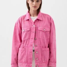 GAP Pink Relaxed Fit Solid Jacket-image-37