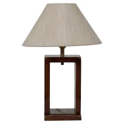 Tucasa SHS-56 Mango Wood Cotton B-22 Table Lamp 35.56 cm (14 Inch) (Brown and Beige)-13