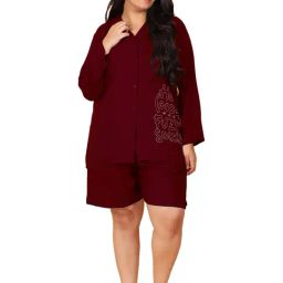 LASTINCH Maroon Graphic Print Shirt With Shorts-image-83
