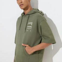 Studiofit by Westside Olive Text Design Relaxed-Fit Cotton-Blend Hoodie-image-95