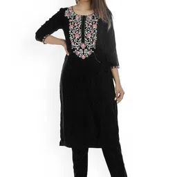 G4Girl Women Floral Yoke Design Regular Thread Work Kurta with Pyjamas-image-91