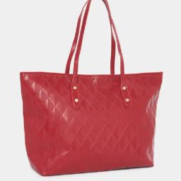 Styli Red Textured Tote Handbag-8