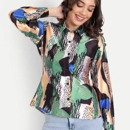 MASAKALI.CO Multicolor Satin Abstract Print Shirt-10