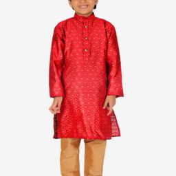 Pro-Ethic Style Developer Kids Red & Beige Printed Full Sleeves Kurta with Pyjamas-17