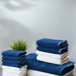 Nautica Cross View Navy & White Cotton 600 GSM Fluffy Zero Twist Towel Set - 14 Pcs-picture-13