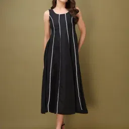 PURVAJA Black Cotton Blend Lace Dress-picture-36