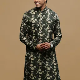 Sanwara Floral Printed Mandarin Collar Linen Straight Kurta-image-94