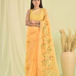 Sutra Attire Yellow Kota Doria Saree With Hand Embroidery-image-30