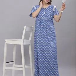 NAIDU HALL Women Floral Printed Pure Cotton Maxi Nightdress-picture-16