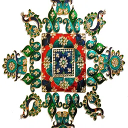 Kala Samarpan Blue & Gold-Toned Metal Rangoli with Centerpiece-56