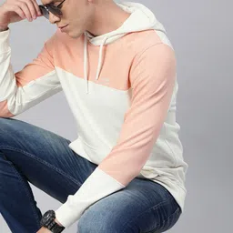 WROGN Men White & Pink Colourblocked Hooded Sweatshirt-image-40
