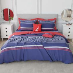 Nautica Hampton Navy & Red 100% Cotton 210 TC 150 GSM Double Size With Pillow Covers & Comfoter-19