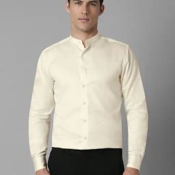 Louis Philippe Cream Cotton Slim fit Solid Formal Shirt-image-14