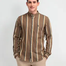 U.S. Polo Assn. Denim Co. Brown Cotton Slim Fit Striped Shirt-picture-0