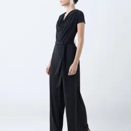Wardrobe by Westside Black Cowl Neck Jumpsuit with Belt-picture-7