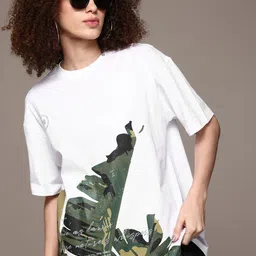 Roadster The Lifestyle Co Printed Drop-Shoulder Sleeves Tropical Pure Cotton T-shirt-12