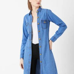 Miss Chase Light Blue Relaxed Fit Denim Jacket-image-68