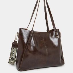 Styli Brown Textured Tote Handbag-44