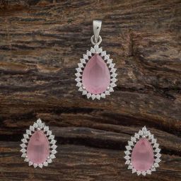 Kushal's Fashion Jewellery Pink Rhodium Polished Zircon Pendant & Earrings for Women-picture-6