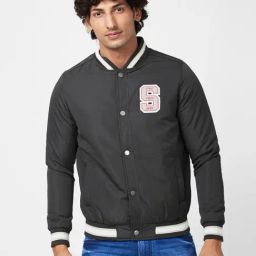 Spykar Bottle Green Varsity Jacket With Towel Embroidery Badge-image-67