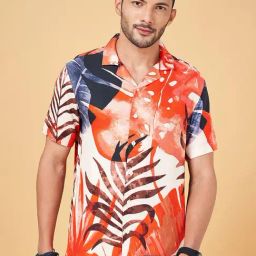 People by Pantaloons Orange Slim Fit Printed Shirt-image-79
