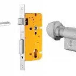 Dorset 60 mm Lever Handle Lock Set With Both Side Key Cylinder Silver Chrome ML TW image 1