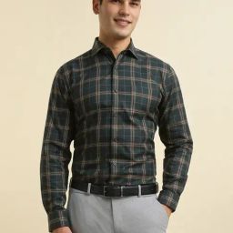 Allen Solly Green Cotton Slim fit Checks Shirt-image-88