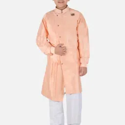 Fourfolds Kids Peach Regular Fit Kurta & Pyjama-image-5