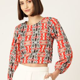 Sleek Italia Print Puff Sleeves Crepe Crop Top-image-75