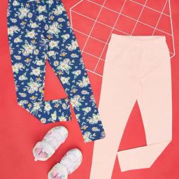 YU by Pantaloons Kids Navy & Pink Cotton Floral Print Leggings (Pack of 2)-image-56