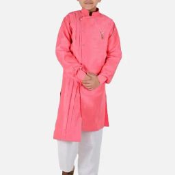 Fourfolds Kids Pink Regular Fit Kurta & Pyjama-image-89