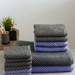 Nautica Cross View Steel Grey & Grapemist Cotton 600 GSM Fluffy Zero Twist Towel Set - 14 Pcs-image-74