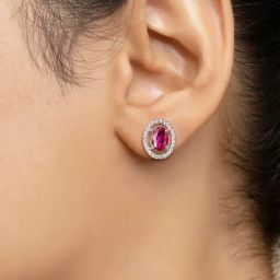 March by FableStreet Ruby Red Zircon 92.5 Sterling Silver Stud Earrings for Women-42