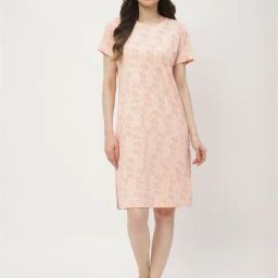 MADAME M Secret Peach Cotton Animal Print Night Dress-image-91