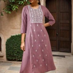 Soch Purple Rayon Panelled A-Line Kurta with Floral Embroidery-image-51