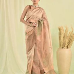 Sutra Attire Brown Floral Printed Crinkle Tissue Saree-image-82