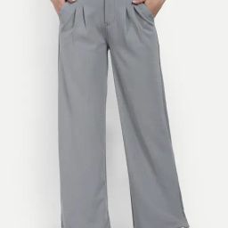 Broadstar Grey Straight Fit High Rise Trousers-image-92