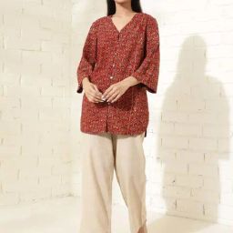 Fabindia Red Cotton Printed Top-picture-11