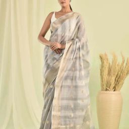 Sutra Attire Grey Banarasi Kota Doria Saree-image-24