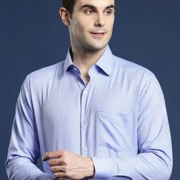 Hancock Blue Cotton Slim Fit Self Shirts-picture-30
