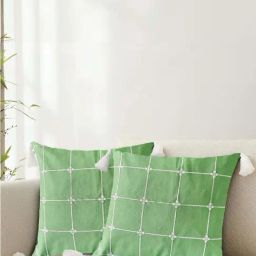 Urban Space Aura Checks Green Cotton Cushion Covers - Set of 2-12