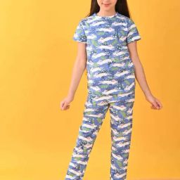 Anthrilo Kids Blue Cotton Printed T-Shirt & Short-image-65