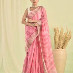 Sutra Attire Pink Banarasi Kota Doria Saree-image-43