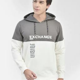 Crimsoune Club Grey & Off White Slim Fit Hooded Sweatshirt-image-0
